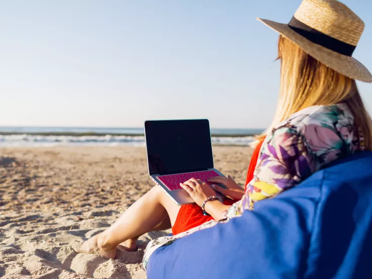 working from the beach