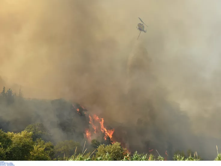 Φωτιά τώρα στο Πολυδάμειο Λάρισας - Ρίψεις από εναέρια μέσα