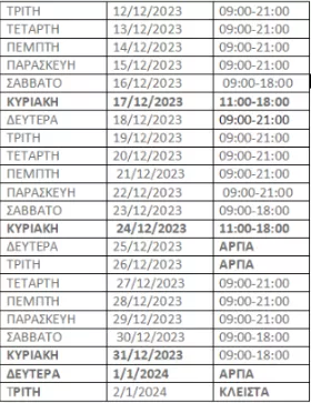 Αρχίζει στις 12 Δεκεμβρίου το εορταστικό ωράριο