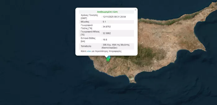 Ισχυροί σεισμοί 5,1 και 4,2 Ρίχτερ στην Κύπρο