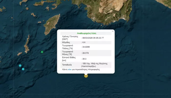 Σεισμός 4,4 Ρίχτερ κοντά στο Καστελλόριζο